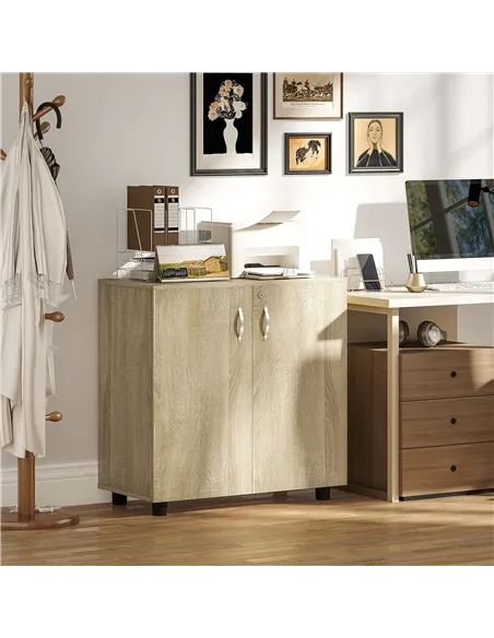 Vinsetto Two-Tier Locking Office Storage Cabinet - Oak