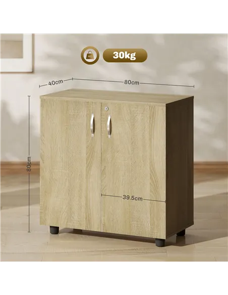 Vinsetto Two-Tier Locking Office Storage Cabinet - Oak