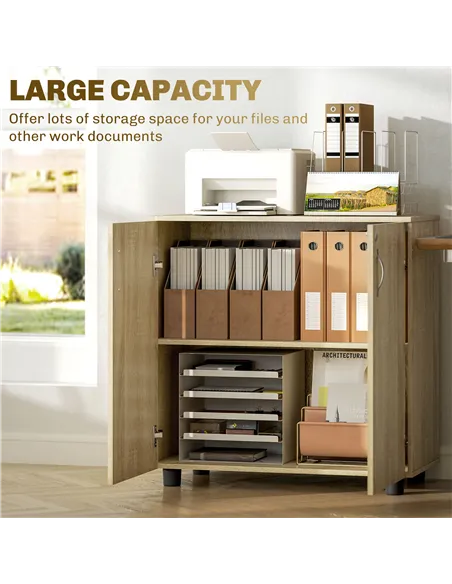 Vinsetto Two-Tier Locking Office Storage Cabinet - Oak