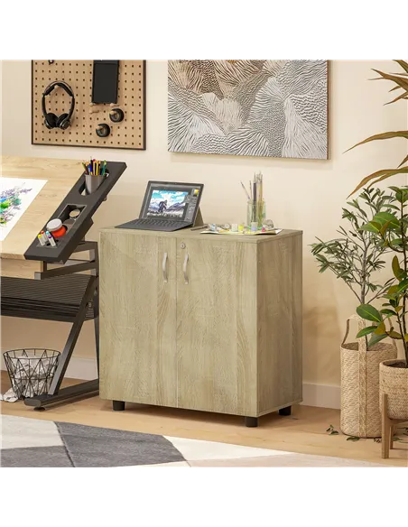 Vinsetto Two-Tier Locking Office Storage Cabinet - Oak