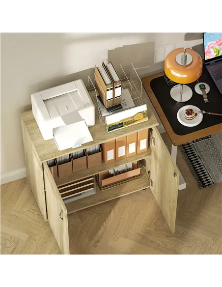 Vinsetto Two-Tier Locking Office Storage Cabinet - Oak