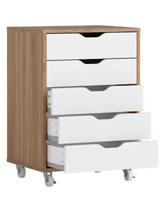 Vinsetto Five-Drawer Filing Cabinet, with Wheels - Oak Brown