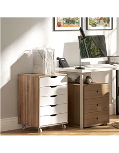 Vinsetto Five-Drawer Filing Cabinet, with Wheels - Oak Brown 2