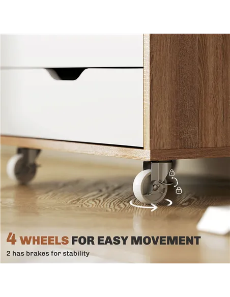 Vinsetto Five-Drawer Filing Cabinet, with Wheels - Oak Brown