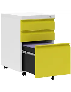 Vinsetto 3 Drawer Filling Cabinet, Mobile Metal File Cabinet with Anti-tilt Design for Letter, A4, Legal Size, Yellow