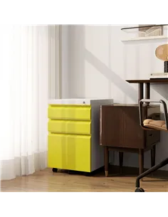 Vinsetto 3 Drawer Filling Cabinet, Mobile Metal File Cabinet with Anti-tilt Design for Letter, A4, Legal Size, Yellow 2