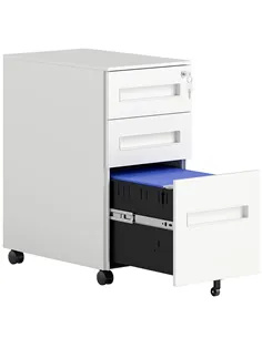 Vinsetto Three-Drawer Steel Filing Cabinet - White