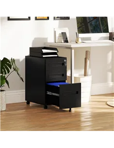 Vinsetto Three-Drawer Steel Filing Cabinet - Black 2