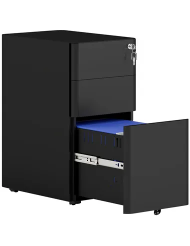 Vinsetto 3-Drawer Steel Filing Cabinet with Lock - Black