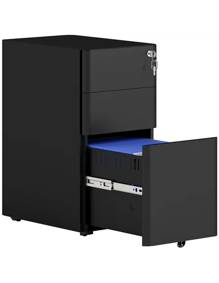 Vinsetto 3-Drawer Steel Filing Cabinet with Lock - Black