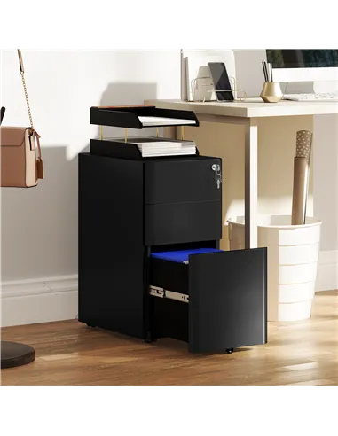 Vinsetto 3-Drawer Steel Filing Cabinet with Lock - Black