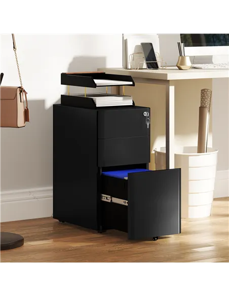 Vinsetto 3-Drawer Steel Filing Cabinet with Lock - Black