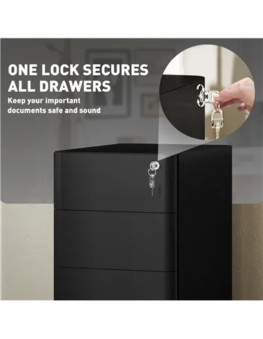 Vinsetto 3-Drawer Steel Filing Cabinet with Lock - Black