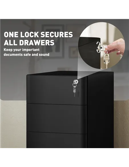 Vinsetto 3-Drawer Steel Filing Cabinet with Lock - Black