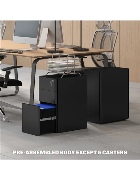 Vinsetto 3-Drawer Steel Filing Cabinet with Lock - Black