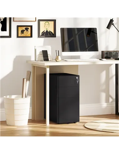 Vinsetto 3-Drawer Steel Filing Cabinet with Lock - Black