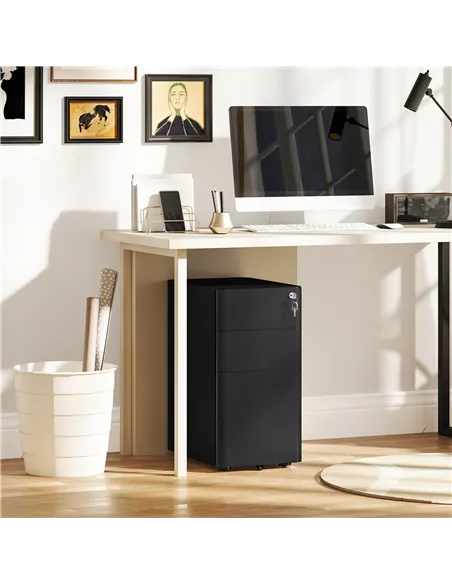 Vinsetto 3-Drawer Steel Filing Cabinet with Lock - Black