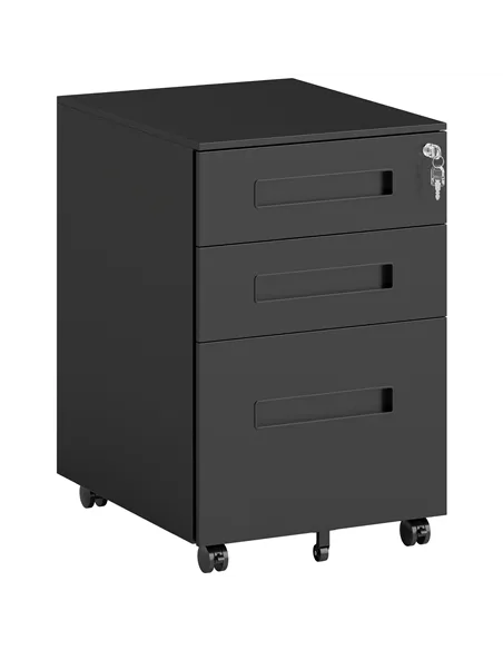 Vinsetto Three-Drawer Steel Filing Cabinet - Black
