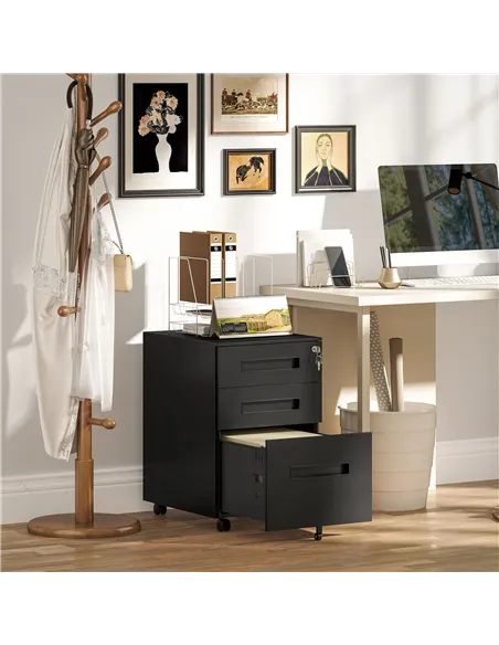 Vinsetto Three-Drawer Steel Filing Cabinet - Black