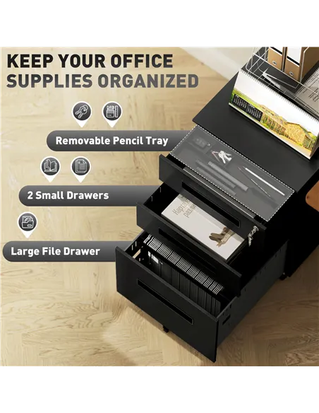 Vinsetto Three-Drawer Steel Filing Cabinet - Black