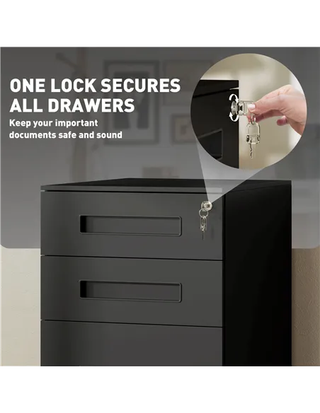 Vinsetto Three-Drawer Steel Filing Cabinet - Black