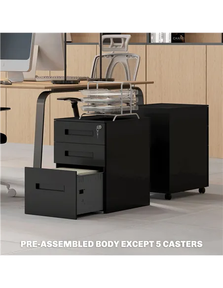 Vinsetto Three-Drawer Steel Filing Cabinet - Black