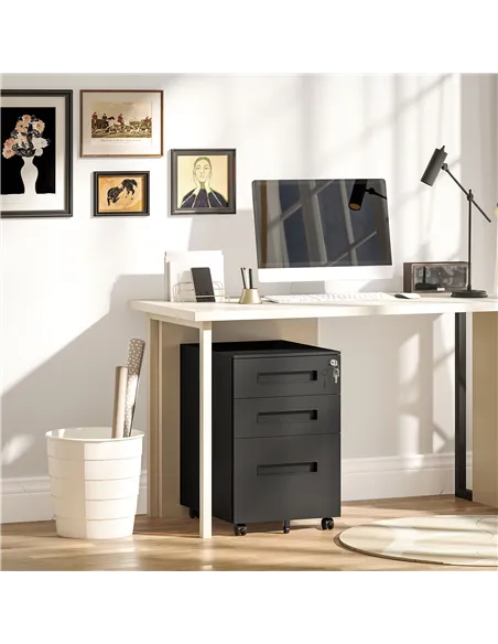 Vinsetto Three-Drawer Steel Filing Cabinet - Black