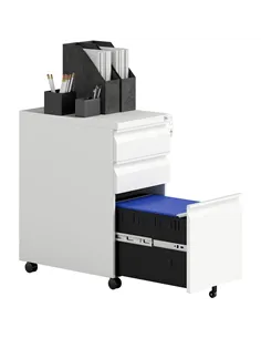 Vinsetto 3-Drawer Steel Filing Cabinet with Lock and Wheels - White
