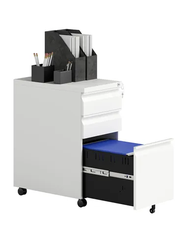 Vinsetto 3-Drawer Steel Filing Cabinet with Lock and Wheels - White