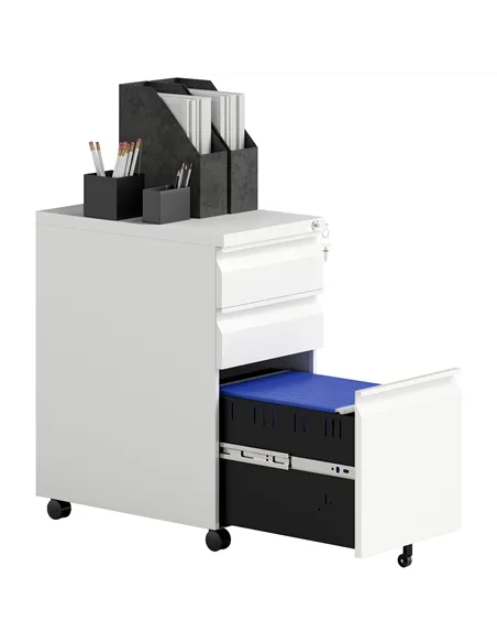 Vinsetto 3-Drawer Steel Filing Cabinet with Lock and Wheels - White