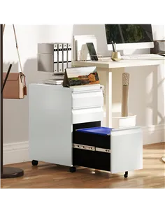 Vinsetto 3-Drawer Steel Filing Cabinet with Lock and Wheels - White 2