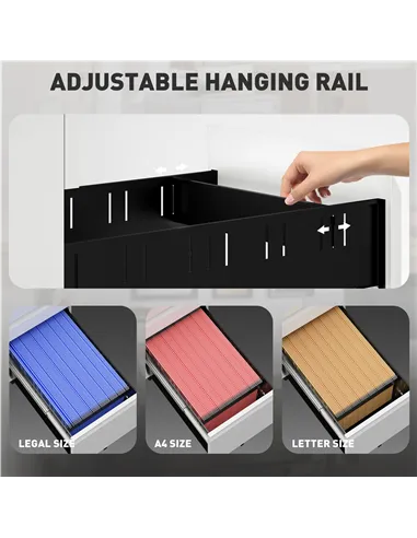 Vinsetto 3-Drawer Steel Filing Cabinet with Lock and Wheels - White