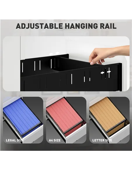 Vinsetto 3-Drawer Steel Filing Cabinet with Lock and Wheels - White