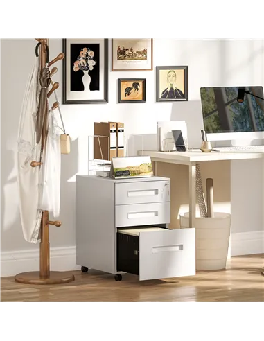 Vinsetto Three-Drawer Steel Filing Cabinet - White