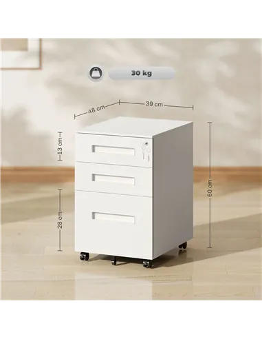 Vinsetto Three-Drawer Steel Filing Cabinet - White