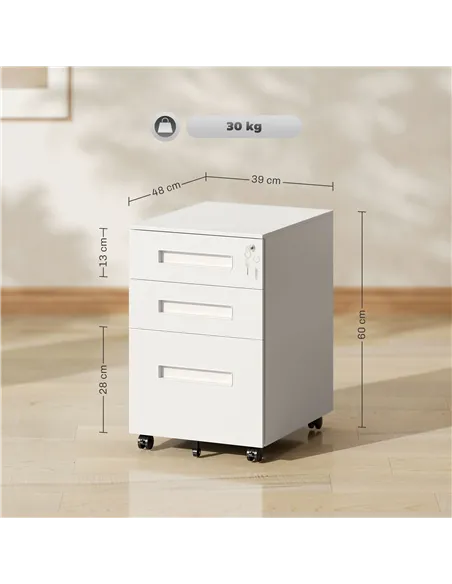 Vinsetto Three-Drawer Steel Filing Cabinet - White