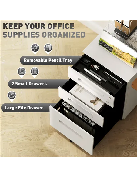 Vinsetto Three-Drawer Steel Filing Cabinet - White