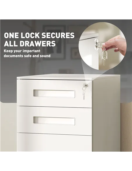 Vinsetto Three-Drawer Steel Filing Cabinet - White