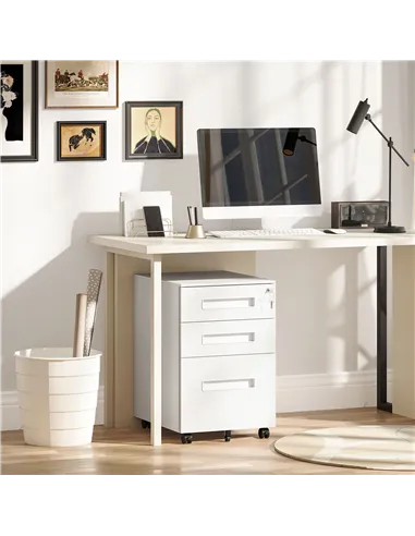 Vinsetto Three-Drawer Steel Filing Cabinet - White