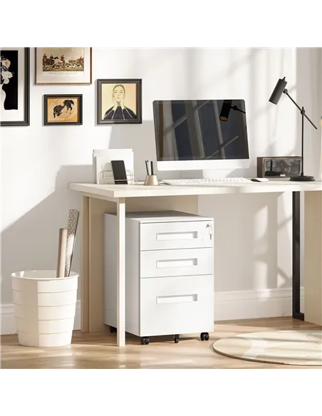 Vinsetto Three-Drawer Steel Filing Cabinet - White