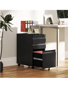 Vinsetto 3-Drawer Steel Filing Cabinet with Lock and Wheels - Black 2