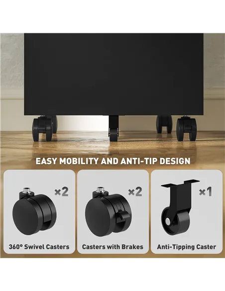 Vinsetto 3-Drawer Steel Filing Cabinet with Lock and Wheels - Black