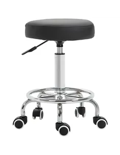 Vinsetto Round Rolling Stool, PU Leather Height Adjustable Stool Chair with Wheels and Swivel Seat for Salon, Massage, Spa, Home