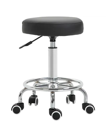 Vinsetto Round Rolling Stool, PU Leather Height Adjustable Stool Chair with Wheels and Swivel Seat for Salon, Massage, Spa, Home