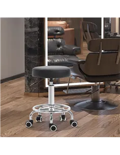Vinsetto Round Rolling Stool, PU Leather Height Adjustable Stool Chair with Wheels and Swivel Seat for Salon, Massage, Spa, Home 2