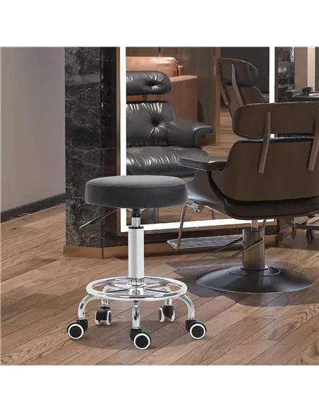 Vinsetto Round Rolling Stool, PU Leather Height Adjustable Stool Chair with Wheels and Swivel Seat for Salon, Massage, Spa, Home