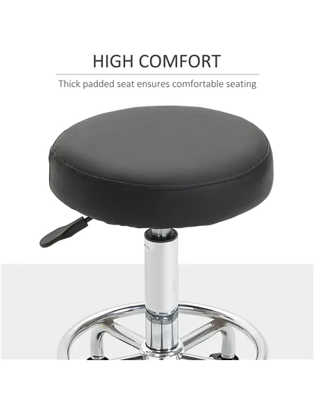 Vinsetto Round Rolling Stool, PU Leather Height Adjustable Stool Chair with Wheels and Swivel Seat for Salon, Massage, Spa, Home