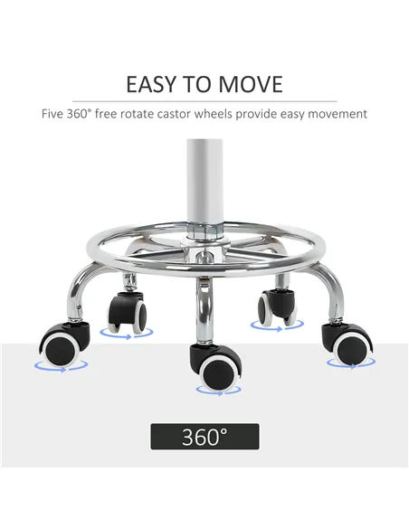 Vinsetto Round Rolling Stool, PU Leather Height Adjustable Stool Chair with Wheels and Swivel Seat for Salon, Massage, Spa, Home