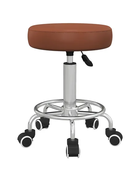 Vinsetto PU Leather Rolling Stool, Height Adjustable Stool Chair with Wheels for Salon, Massage, Spa, Brown