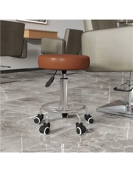 Vinsetto PU Leather Rolling Stool, Height Adjustable Stool Chair with Wheels for Salon, Massage, Spa, Brown